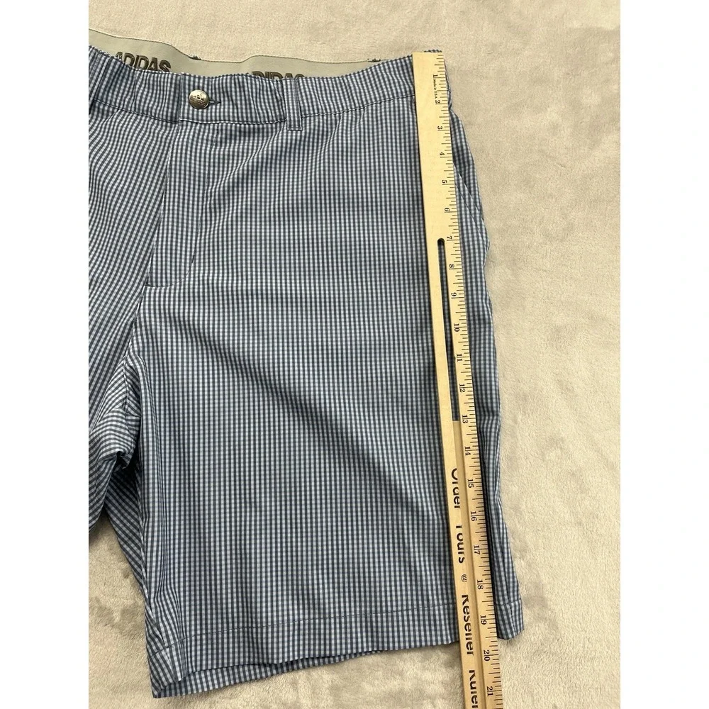 Adidas Short Men 38 Blue Checked 3 Stripes Performance Breathable Golf Casual